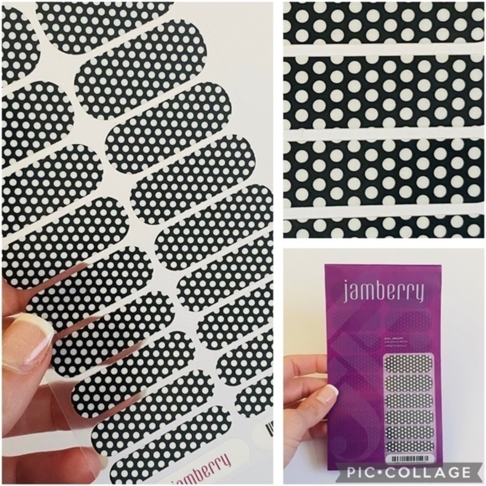 🆕 Jamberry BLACK & WHITE POLKA Full Sheet Nail Wraps